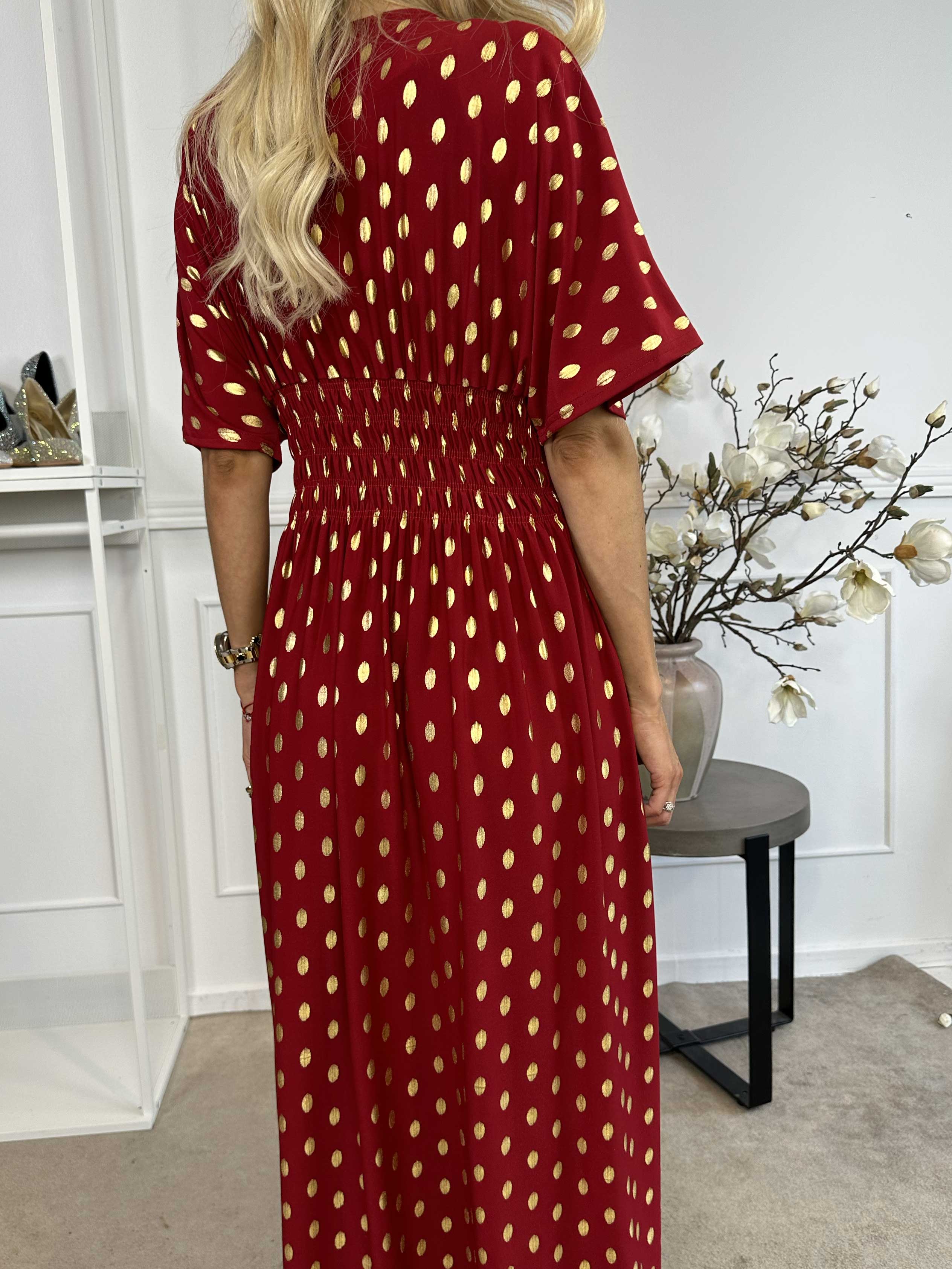 Pams Dot - Lang elastisk kjole med prikket detaljer